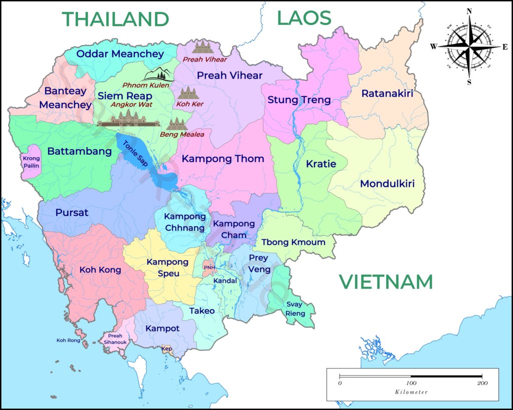 Karte mit Provinzen vom Königreich Kambodscha
